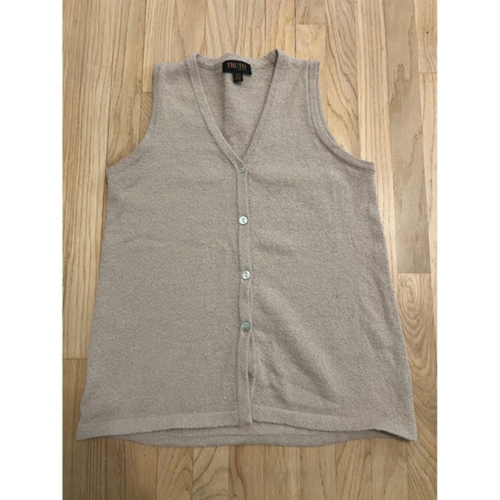 TRUTH by REPUBLIC Beige Textured Knit Button Front Sleeveless Vest Top Women's M